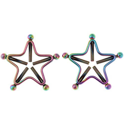 1 Pair Adults Non-Piercings Nipple Shield Adjustable Body Piercing Geometric Stars Nipple Clamp Ring Body Jewelry - color: #1 Rainbow Color
