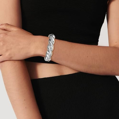 HZMAN Chunky Gold Cuff Bracelets for Women Thick Wide Bangle Bracelet Hammered Open Hinge Wrist Cuff Bracelet Jewelry Gift - color: 06.Twisted Shape Silver