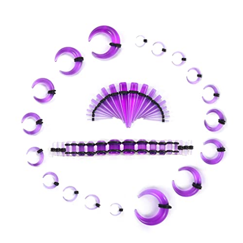 Ear Stretching Kit 54 Pieces 14Gauges-00Gauges Earrings Piercing Kit - color: grape purple