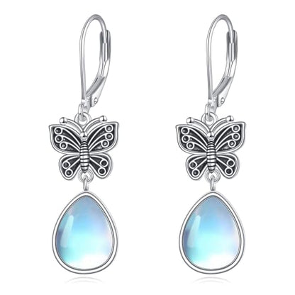 POPLYKE Dragonfly Butterfly Hummingbird Sunflower Earrings 925 Sterling Silver Abalone Shell Moonstone Leverback Earrings Jewelry - style: Moonstone Butterfly 2