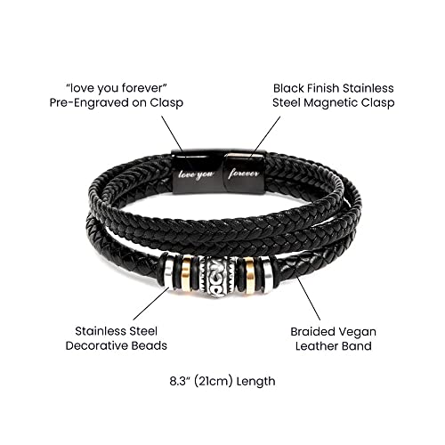 To Our Grandson Bracelet from Grandpa and Grandma - Love You Forever Engraved Leather Wristband with Inspirational Message Card - Sentimental Birthday Graduation Gift for Men, Teen - color: Version-03