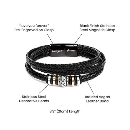 To Our Grandson Bracelet from Grandpa and Grandma - Love You Forever Engraved Leather Wristband with Inspirational Message Card - Sentimental Birthday Graduation Gift for Men, Teen - color: Version-03