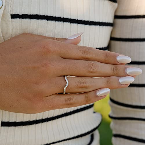 Sterling Silver Curved Wedding Band Ring Enhancer Pave Arched Rings