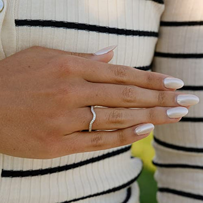 Sterling Silver Curved Wedding Band Ring Enhancer Pave Arched Rings