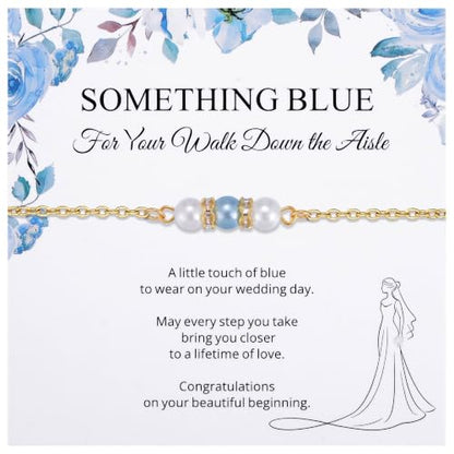 Ralukiia Something Blue Anklet for Bride, Walk Down the Aisle Anklet, Wedding Day Foot Jewelry, Something Blue Wedding Gifts for Bride, Bridal Ankle Bracelet, Bridal Shower Gift - color: 3 Pearls Gold