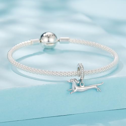 Hummingbird Charms For Bracelets 925 Sterling Silver Animal Dangle & Beads Butterfly Cat Beads Charms For Women Jewelry Gift - color: Running Dachshund