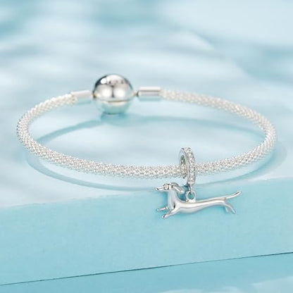 Hummingbird Charms For Bracelets 925 Sterling Silver Animal Dangle & Beads Butterfly Cat Beads Charms For Women Jewelry Gift - color: Running Dachshund