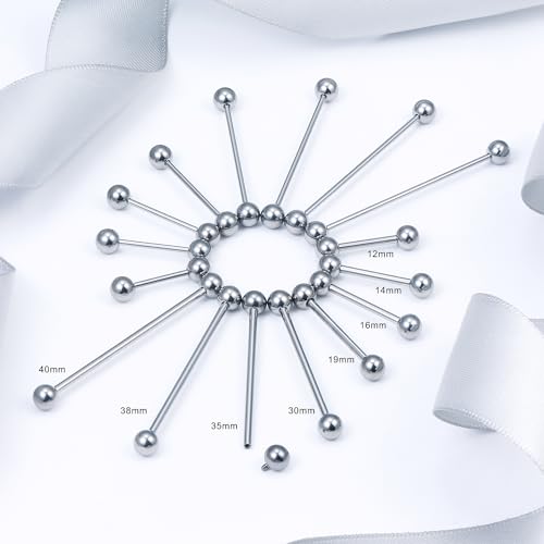 16G-2G ASTM F136 Titanium Internally Threaded Nipple Tongue Rings Piercing Jewelry Straight Industrial Earring Barbell G23 Titanium Nipple Tongue Bars Piercing Jewelry for Women Men 12MM-40MM - style: 14G, 19mm Length, 5mm Ball