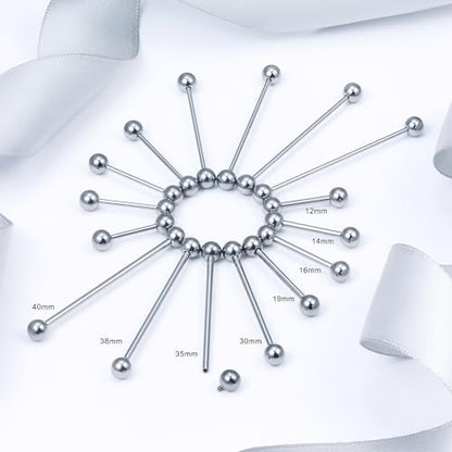 16G-2G ASTM F136 Titanium Internally Threaded Nipple Tongue Rings Piercing Jewelry Straight Industrial Earring Barbell G23 Titanium Nipple Tongue Bars Piercing Jewelry for Women Men 12MM-40MM - style: 14G, 19mm Length, 5mm Ball