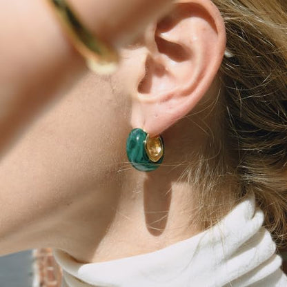 Chunky Hoop Earrings for Women, Lightweight Statement Daily Wear Gifts - color: Dark green C