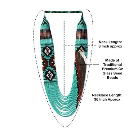 Handmade Native American Style Tribal ethnic Seed Bead Beaded Layered Medallion Necklace - color: Turquoise