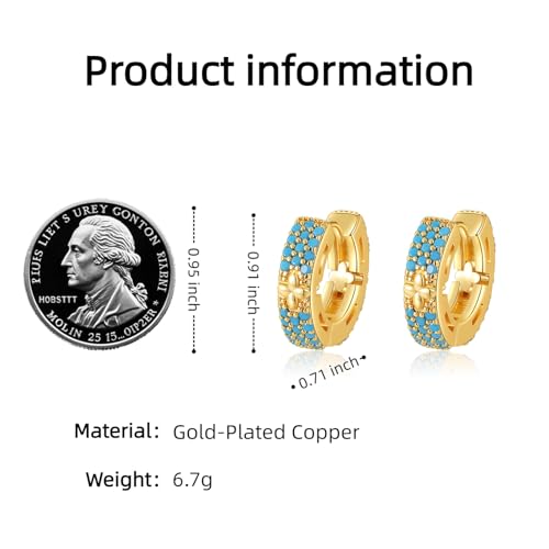 Turquoise Hoop Earrings for Women/Men 18K Real Gold Plated Cubic Zirconia Hoop Earrings Hypoallergenic Cartilage Ear Jewelry - color: 4-Leaf Clover