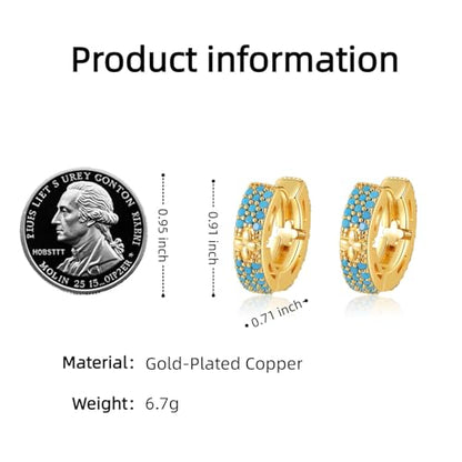 Turquoise Hoop Earrings for Women/Men 18K Real Gold Plated Cubic Zirconia Hoop Earrings Hypoallergenic Cartilage Ear Jewelry - color: 4-Leaf Clover