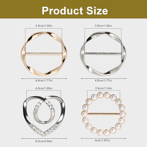 6PCS Cute Scarf Ring and Slides for Scarves, Premium T-Shirt Clips for Women Clothing, 3 Different Sized Waist Cinch Clip Buckle For Womens Clothing Accessories, Gold/Silver