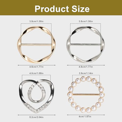 6PCS Cute Scarf Ring and Slides for Scarves, Premium T-Shirt Clips for Women Clothing, 3 Different Sized Waist Cinch Clip Buckle For Womens Clothing Accessories, Gold/Silver
