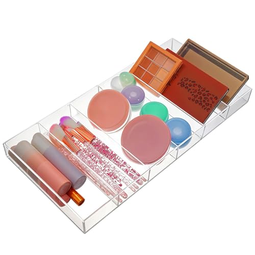 2 Pack Acrylic Sunglasses Organizer, Clear Eyeglasses Storage Case with 6 Slots, Stackable Display Tray for Eyewear, Jewelry, Makeup, 14.3x7x1.2 Inch