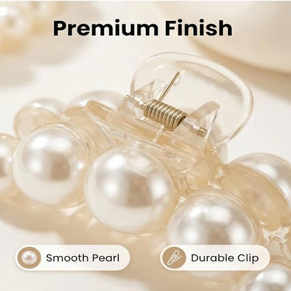 Hair Clips for Women, Large High-Gloss Pearl Hair Claw Clip Set Strong Hold No Slip, Banana Jaw Clip Barrettes, Hair Accessories Birthday Wedding Day Gift for Girl Wife Styling Thick Thin (4 PCS) - size: 1 Count (Pack of 4)