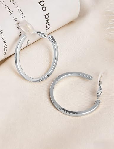 FAN&LOUIS Clip On Hoop Earrings Women,14K Gold Women's Clip-On Earrings Large Hoops Trendy for Non-Pierced Ears Lightweight 2026 - style: Sliver-30mm