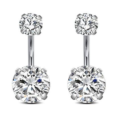 FECTAS 14g Belly Button Rings Surgical Steel CZ Petite Navel Ring for Women Body Piercing Jewelry Petite select Barbell Len 6mm 8mm 10mm 12mm 14mm Silver - style: silver1-2pcs-8mm bar