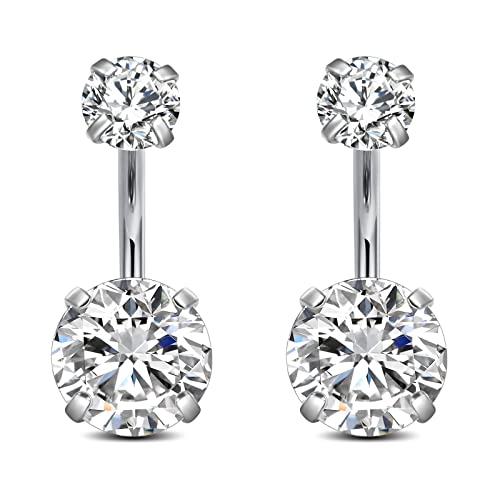 FECTAS 14g Belly Button Rings Surgical Steel CZ Petite Navel Ring for Women Body Piercing Jewelry Petite select Barbell Len 6mm 8mm 10mm 12mm 14mm Silver - style: silver1-2pcs-8mm bar