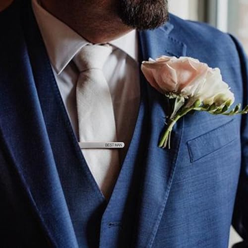 LADY & HOME Tie Clips for Men, Stainless Steel Tie Bars Gifts for Groom, Groomsmen, Father of Groom, Father of Bride, Brother of Bride - style: J:BESTMAN