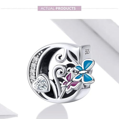 S925 Silver Butterfly Initial Letter Charms Fit for Pandora Charms Bracelets and Necklace Alphabet Bead Charms Jewelry Gifts for Women - color: C