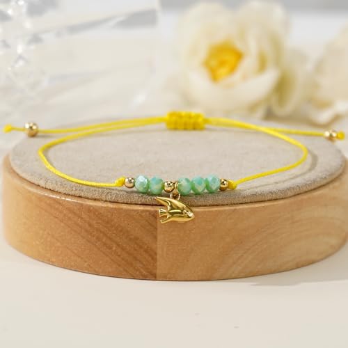 Boho Glass Seed Beaded Bracelets For Women, Handmade Romantic Gold Plated charm String Braided Rope Adjustable Jewelry, Summer Beach Daily Party Friendship Gift - color: Yellow Fish