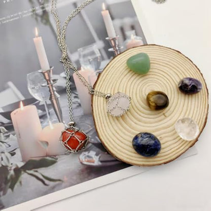 7 Chakra Crystal Cage Necklace, Interchangeable Healing Pendant