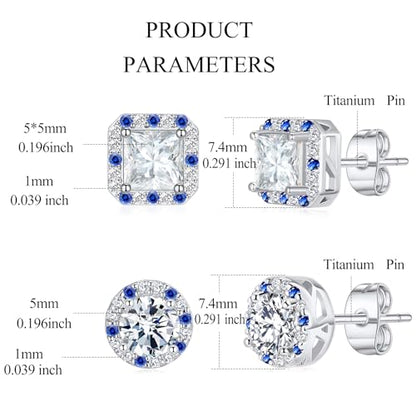 Titanium Stud for Sensitive Ears, Gold Plated Halo Cubic Zirconia Earrings - color: Round & Square White Stud