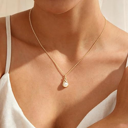Freshwater Pearl Necklace for Women | 14K Gold Plated Infinity Pendant Fine Jewelry | Dainty Everyday Layering Chain with Lobster Clasp - color: Gold Moissanite