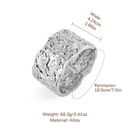 HZMAN Chunky Gold Cuff Bracelets for Women Thick Wide Bangle Bracelet Hammered Open Hinge Wrist Cuff Bracelet Jewelry Gift - color: 12.Meteorite Shaped Silver 7In