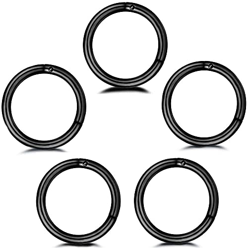 5Pcs Stainless Steel 16G 18G Sleeper Hoop Earrings for Women Men Septum Hinged Clicker Nose Lip Ring Helix Daith Cartilage Tragus Piercings Tiny Small Huggie Hoops Hypoallergenic Sensitive Ears Jewelry - style: 8mm in Black 18G