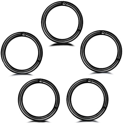 5Pcs Stainless Steel 16G 18G Sleeper Hoop Earrings for Women Men Septum Hinged Clicker Nose Lip Ring Helix Daith Cartilage Tragus Piercings Tiny Small Huggie Hoops Hypoallergenic Sensitive Ears Jewelry - style: 8mm in Black 18G