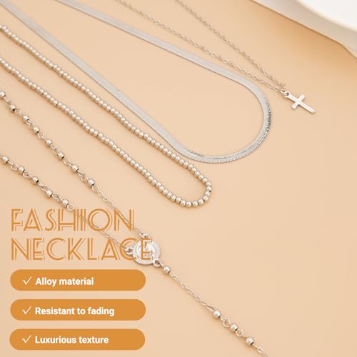 Layered Cross Necklace Set for Women, Layered Choker Necklaces Trendy Jewelry, Colorful Enamel Beaded Y-Shaped Lariat Necklace, Boho Multilayer Cross Necklace for Party and Daily Wear - color: Silver-01
