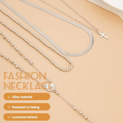 Layered Cross Necklace Set for Women, Layered Choker Necklaces Trendy Jewelry, Colorful Enamel Beaded Y-Shaped Lariat Necklace, Boho Multilayer Cross Necklace for Party and Daily Wear - color: Silver-01