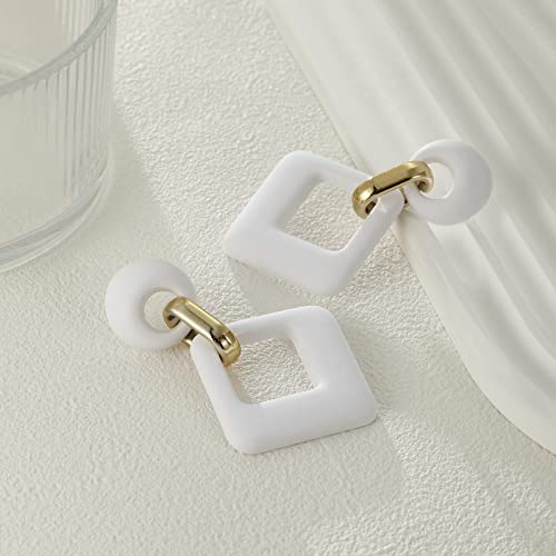 RUOFFETA Acrylic Rectangle Earrings, Fashion Acrylic Square/Oval/Hoop Statement Drop Earrings for Women - color: White