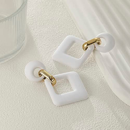 RUOFFETA Acrylic Rectangle Earrings, Fashion Acrylic Square/Oval/Hoop Statement Drop Earrings for Women - color: White
