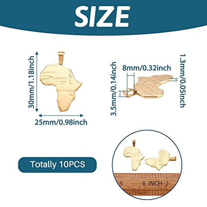 Mega Pet 10pcs Stainless Steel Africa Map Pendants Charms Golden Large Hole Jewelry Charms DIY Accessories for Bracelets Necklaces Jewerly Making - size: 30x25x1.3mm#Africa Map