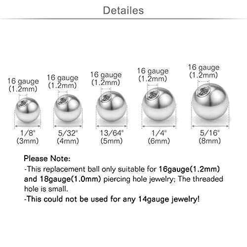 QWALIT 16gauge 14gauge Stainless Steel Replacement Balls for Lip Studs Labret Earrings Piercing Jewelry Septum Rings Externally Threaded Plastic Balls 3mm - 8mm - color: Set A1 - 16gauge(1.2mm) -3,4,5,6,8mm