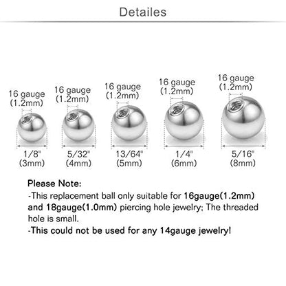 QWALIT 16gauge 14gauge Stainless Steel Replacement Balls for Lip Studs Labret Earrings Piercing Jewelry Septum Rings Externally Threaded Plastic Balls 3mm - 8mm - color: Set A1 - 16gauge(1.2mm) -3,4,5,6,8mm