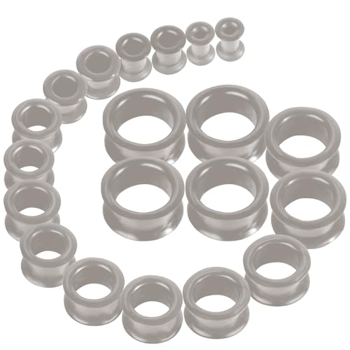 20Pcs Silicone Ear Gauges 2G-25mm Flexible Ear Tunnels Gauges Soft Expander Stretching Ear Plugs Tunnels Black Earring Piercings Jewelry for Men Women - color: Thick Grey Silicone