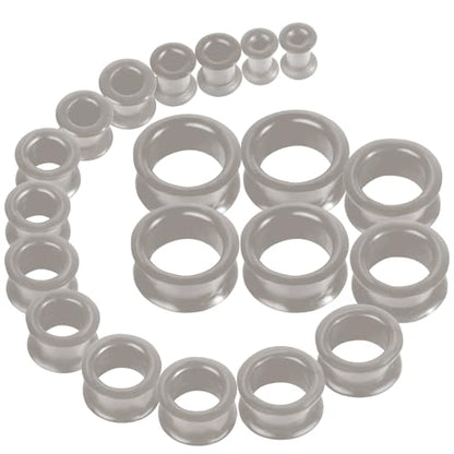 20Pcs Silicone Ear Gauges 2G-25mm Flexible Ear Tunnels Gauges Soft Expander Stretching Ear Plugs Tunnels Black Earring Piercings Jewelry for Men Women - color: Thick Grey Silicone