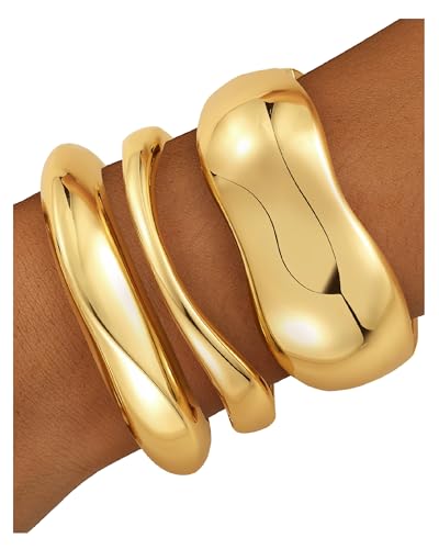 Chunky Gold Bangle Bracelets for Women, Gold Twist Cuff Bracelet | Trendy Stackable Bangles Set Fashion Jewelry Gifts - color: 3PCS Gold