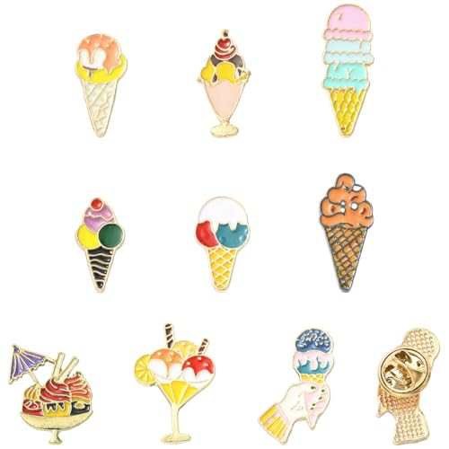 9Pcs Cute Enamel Lapel Pin Set Colorful Ice cream Cone Fashion Brooch for Jackets Accessories Decoration