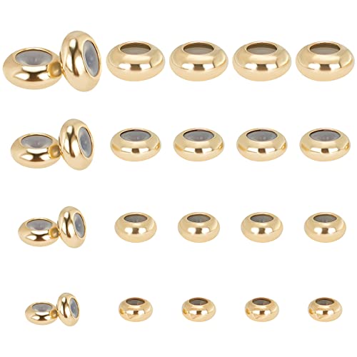 PH PandaHall 24K Gold Plated Stopper Spacer, 4 Sizes Brass Rubber Beads 40pcs Adjustable Slider Beads Insert Rubber Stopper Positioning Spacer for Beaded Garden Decor Bracelet Jewelry Making - size: 5/6/7/8mm
