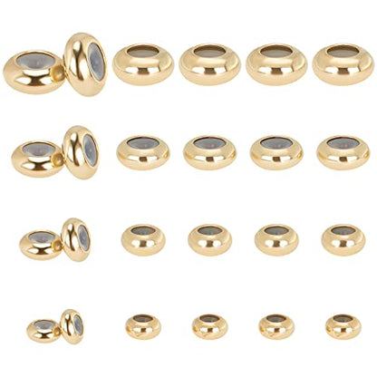 PH PandaHall 24K Gold Plated Stopper Spacer, 4 Sizes Brass Rubber Beads 40pcs Adjustable Slider Beads Insert Rubber Stopper Positioning Spacer for Beaded Garden Decor Bracelet Jewelry Making - size: 5/6/7/8mm