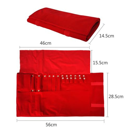 Velvet Travel Jewelry Case Roll Bag Organizer for Necklace Bracelet Earrings Ring (Black) (Red) - color: Red