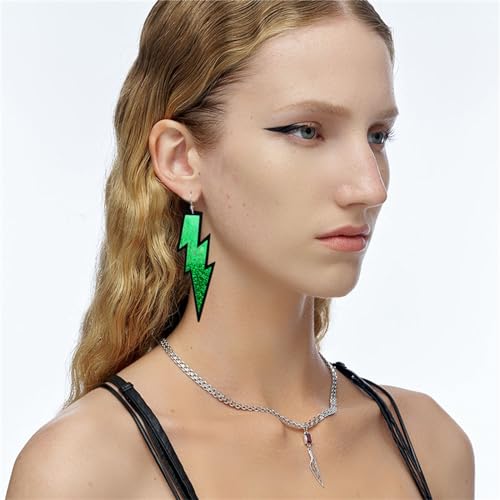 ONLYJUMP Acrylic Exaggerated Lightning Earrings Statement Punk Retro Geometric Delicate Neon Personalized Earrings Accessory Jewelry for Women - color: Glitter Dark Green