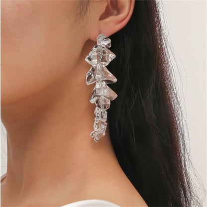 Ice Cube Acrylic Earrings Funny Irregular Clear Crystal 3D Long Transparent Square Geometric Lightweight Dangle Drop Earrings for Women Minimalist Hot Summer Holiday Christmas Unique Trendy Jewelry Gifts - style: Long ice cube earring