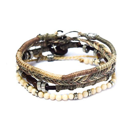 Wakami Charm Bracelet Stack Beaded Stackable Bracelets for Women - color: Beige | 7.5IN